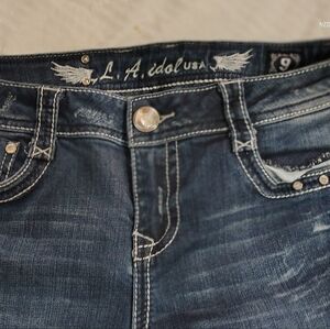 L.A. Idol Men's Slim Straight Jeans in Distressed Dark Blue